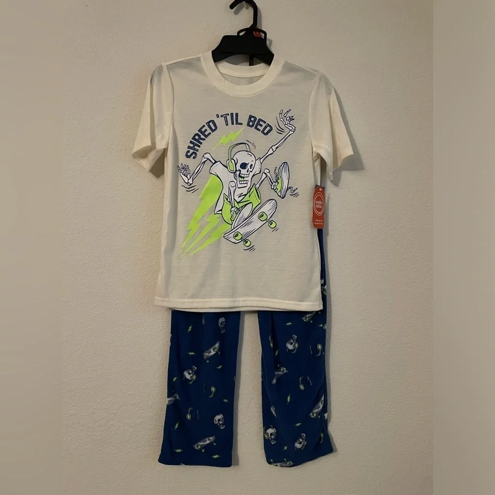Wonder Nation White and Blue Kids Fleece Pajama Set size XS 4/5-NWT